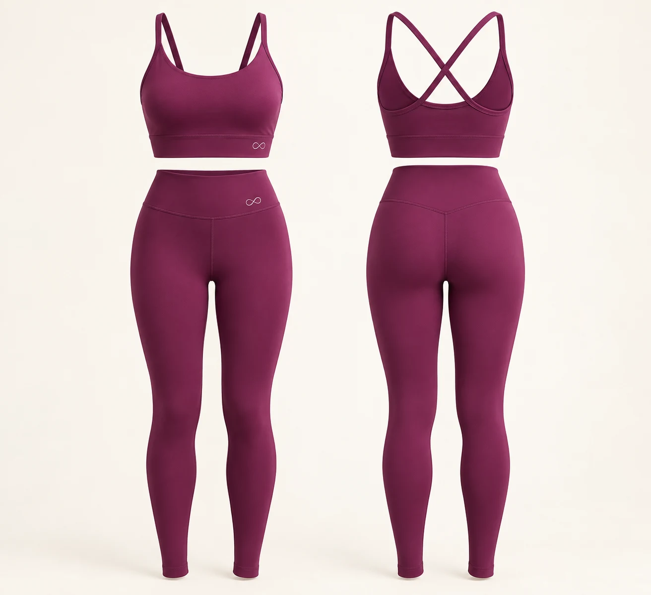 Balance Crossback Set, Berry, matching front and back views