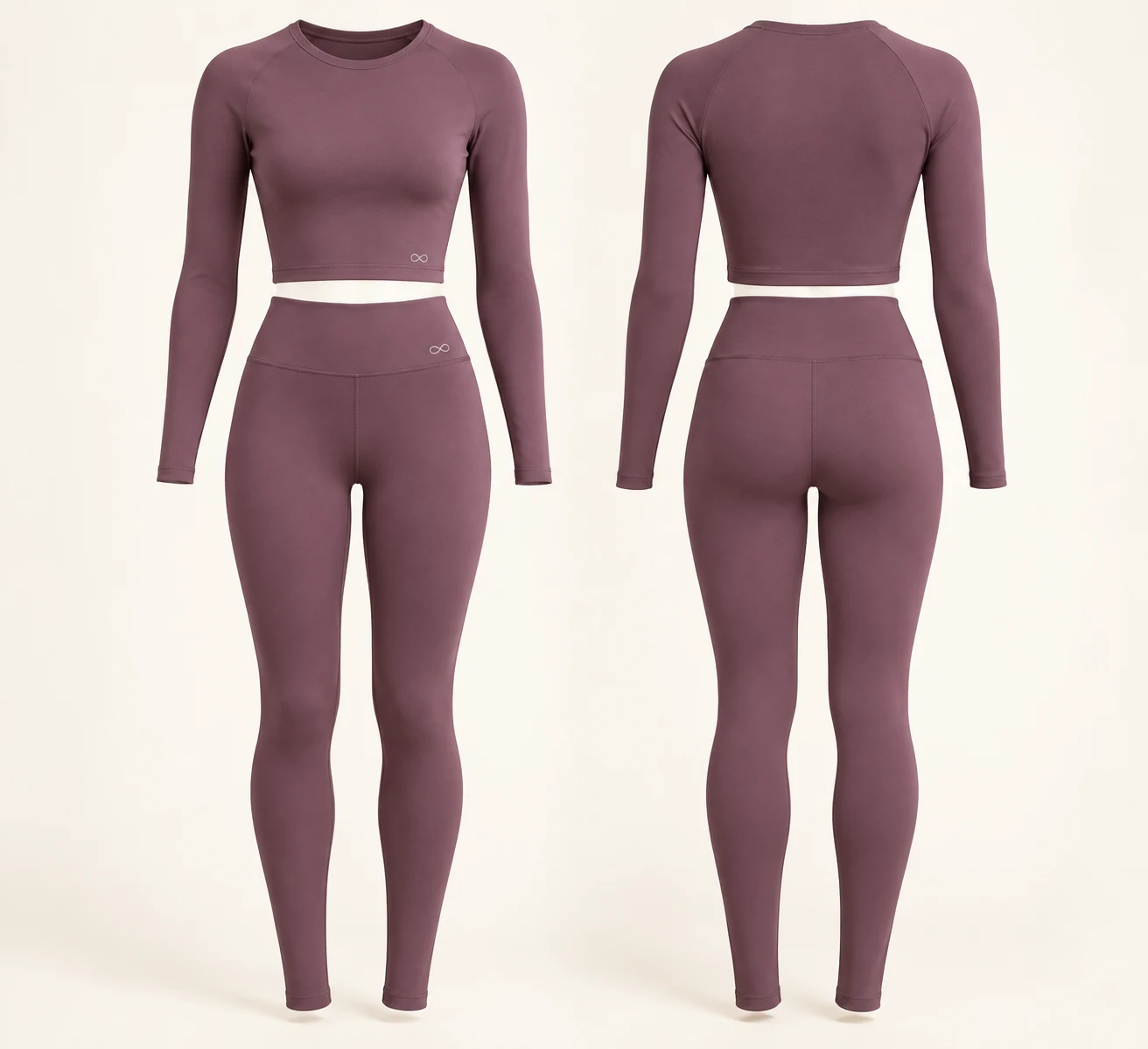 Restore Long Sleeve Set — Plum, Plum, matching front and back views