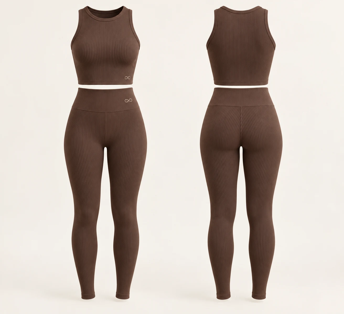 Studio Rib Set, Cocoa, matching front and back views